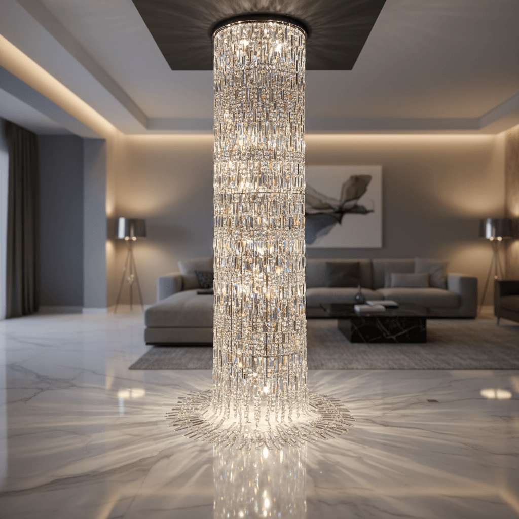 E14 Waterfall Double Volume Crystal Chandelier, Chrome Metal Frame with Clear Crystals
