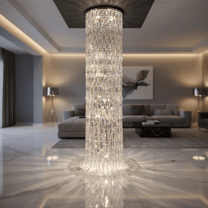 E14 Waterfall Double Volume Crystal Chandelier, Chrome Metal Frame with Clear Crystals