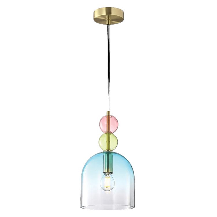 Colorful pendant light with a black background
