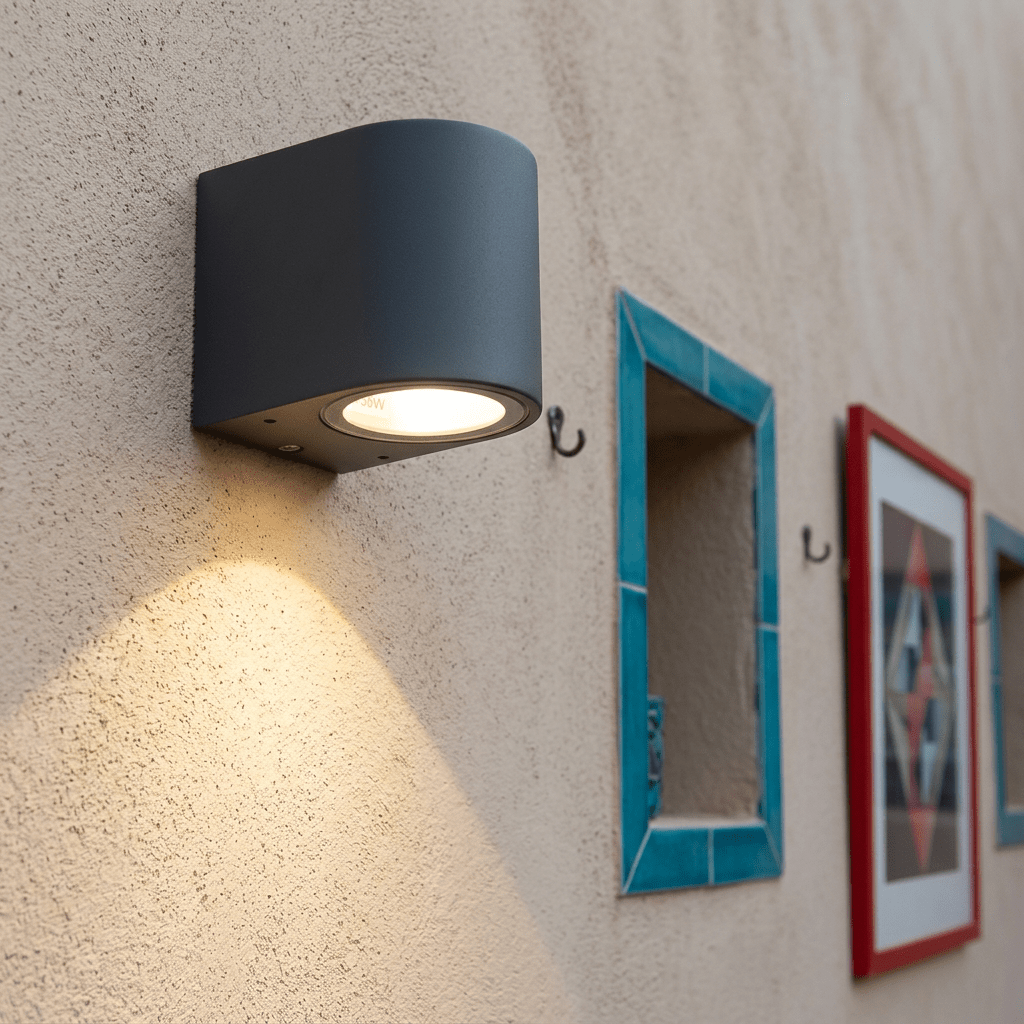 Round Dark Grey Outdoor Wall Light IP54 LED Compatible