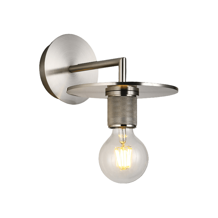 Wall-mounted light fixture with a visible light bulb on a black background