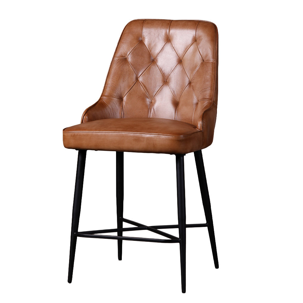 Buffalo leather counter chair with black powder-coated steel legs