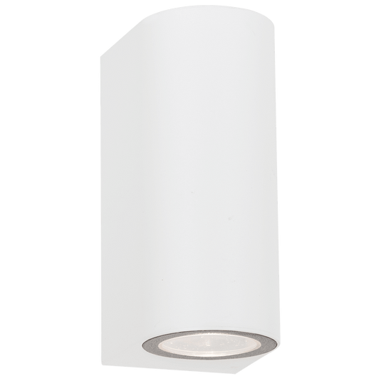 Modern round up-and-down outdoor wall light in grey, showcasing sleek design and GU10 bulb fitting.
