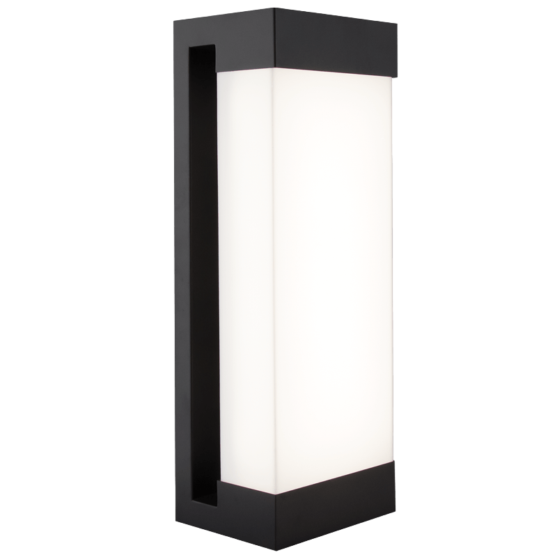 Black outdoor wall light fixture on a gray background