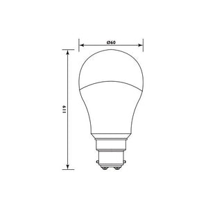 Detailed illustration of an 11W B22 LED bulb with dimensions, showcasing its design and specifications.