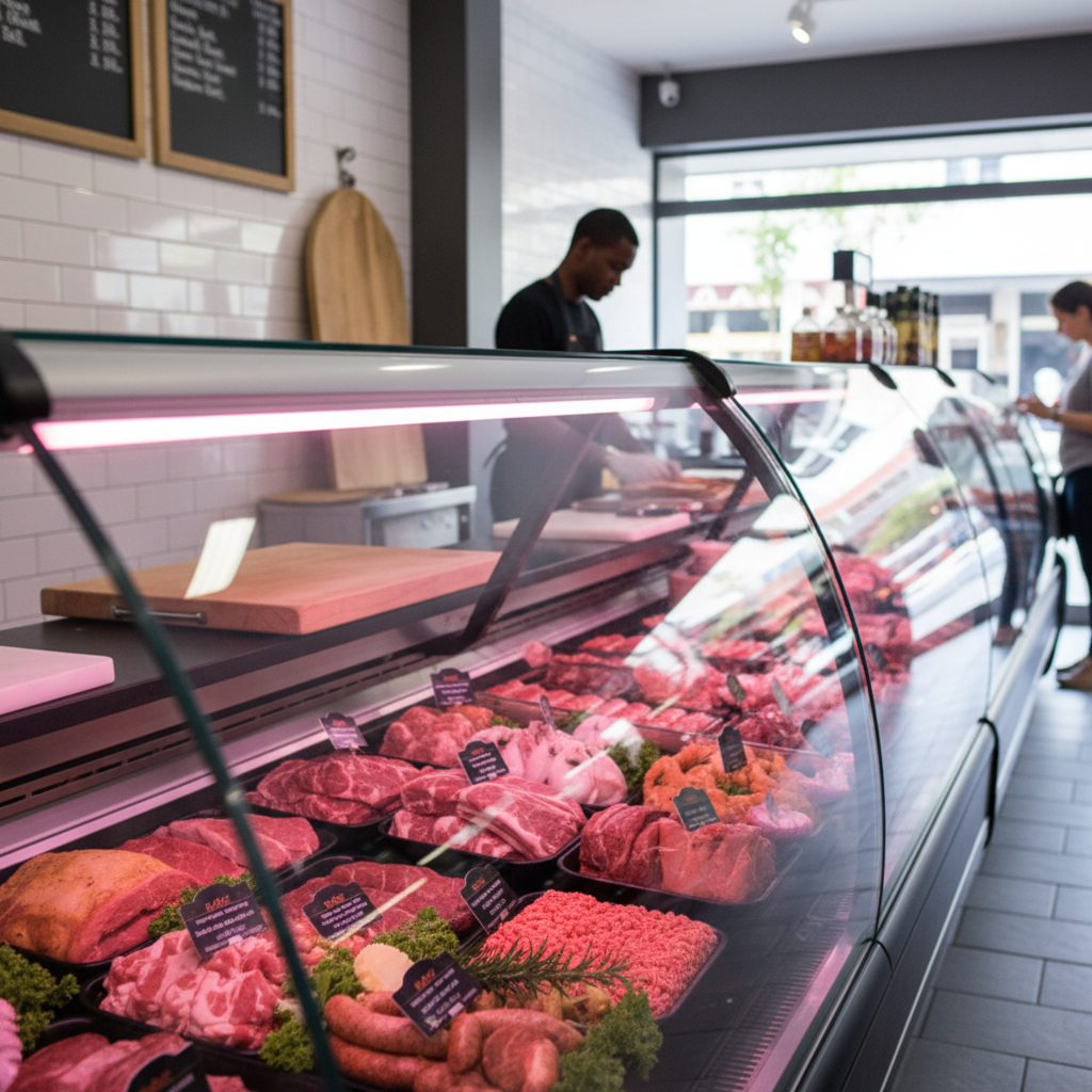 600mm T8 LED butcher display tube, pink-toned light, aluminium and plastic, IP20, 9W