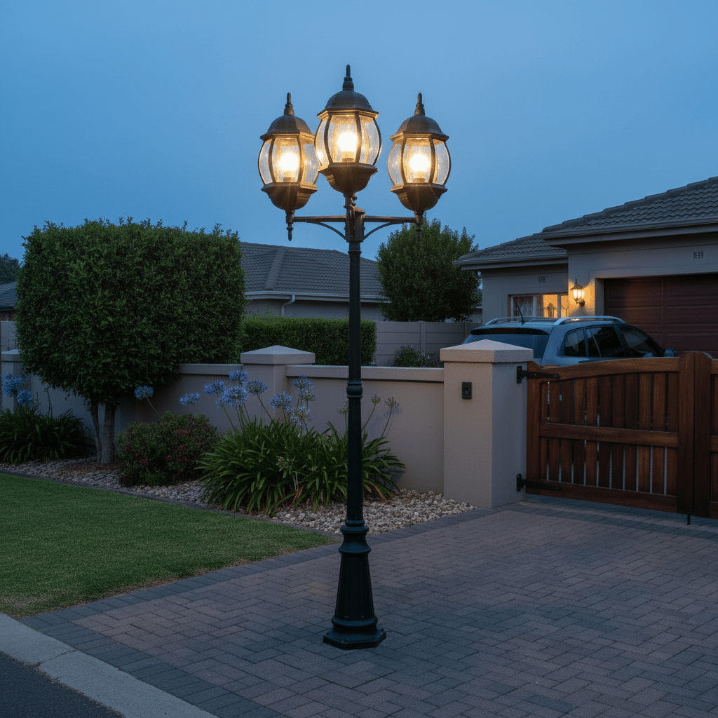 Rounded Belly 3 Head Post Lamp