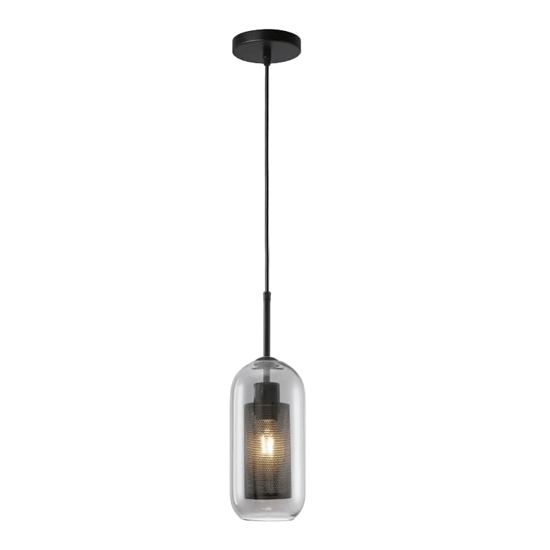 New York Cylinder Glass Pendant - Smoke Glass & Black Mesh