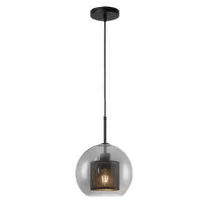 New York 25cm Ball Glass Pendant - Smoke Glass & Black Mesh