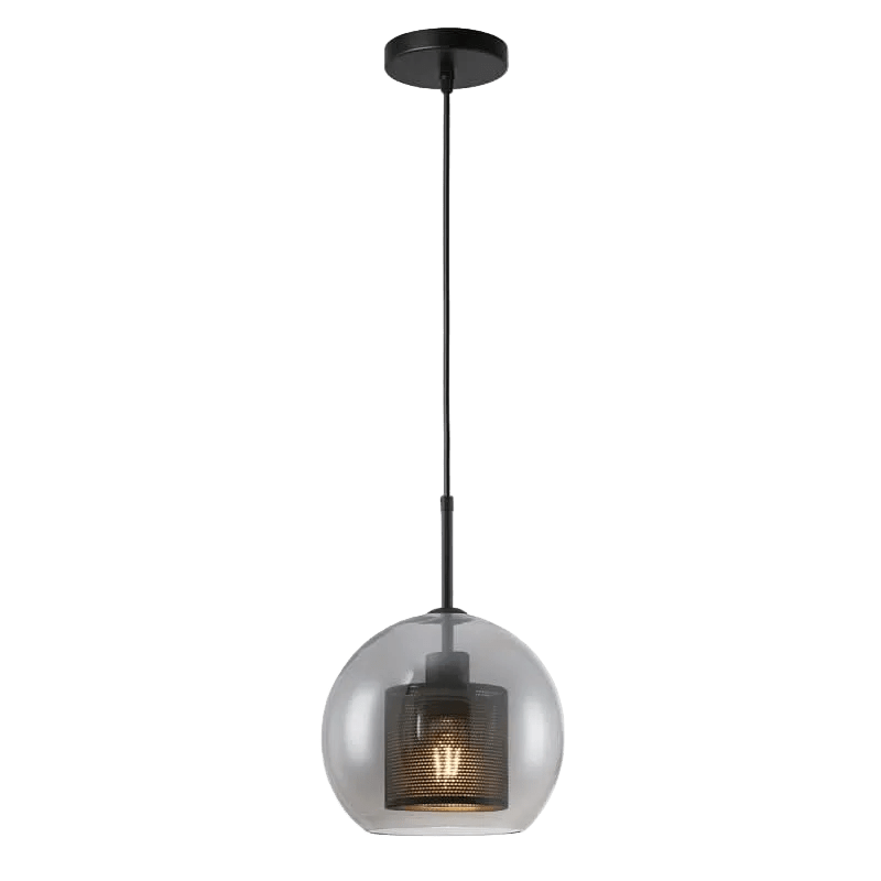 New York 25cm Ball Glass Pendant - Smoke Glass & Black Mesh