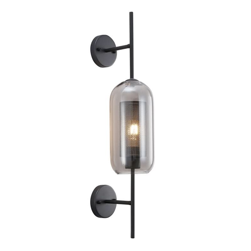 New York Cylinder Wall Light - Smoke Glass & Black Mesh
