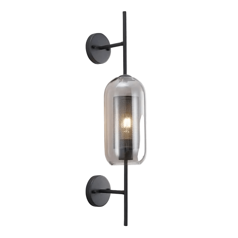 New York Cylinder Wall Light - Smoke Glass & Black Mesh