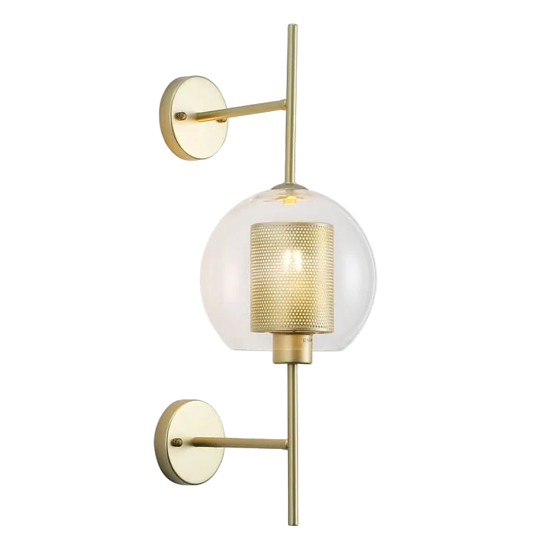 New York Ball Wall Light - Clear Glass & Satin Gold Mesh