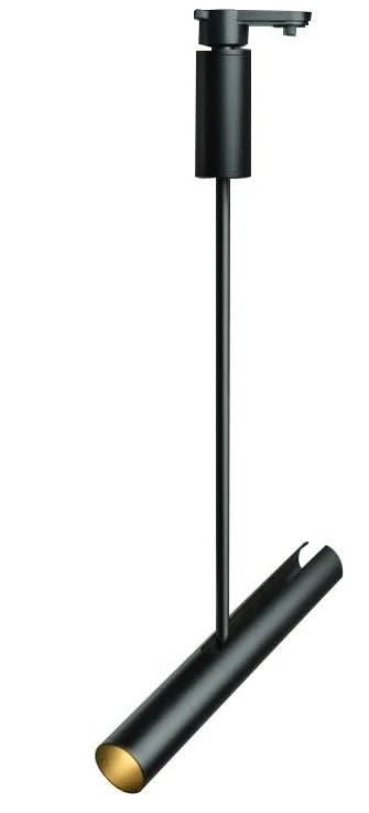 Black track light with a sleek design and warm white interior, ideal for accent lighting.