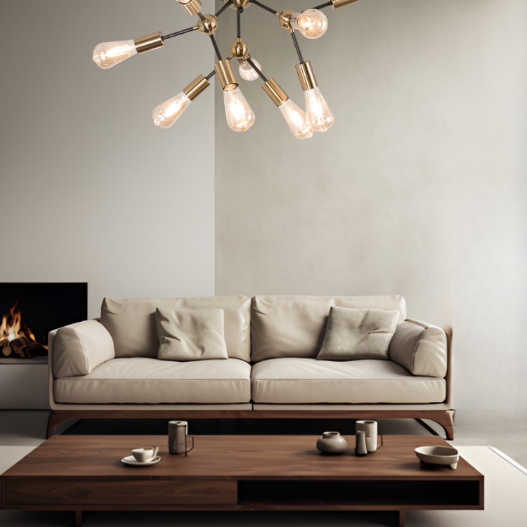 Sebastian 9 Light Black & Brass Ceiling Light - Future Light - LED Lights South Africa