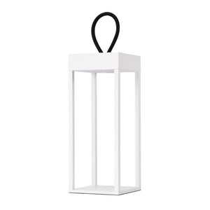 White Memphis rechargeable LED lantern with aluminium body for dry indoor use.