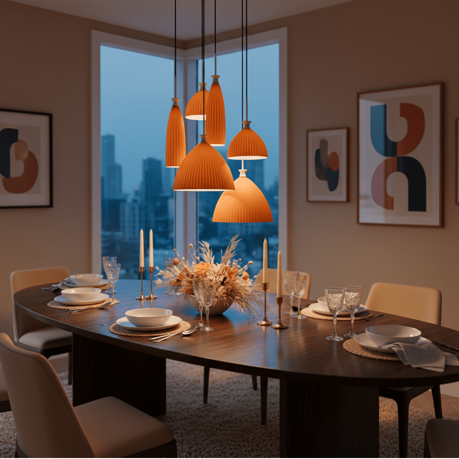 6 Light Orange Cluster Pendant Light