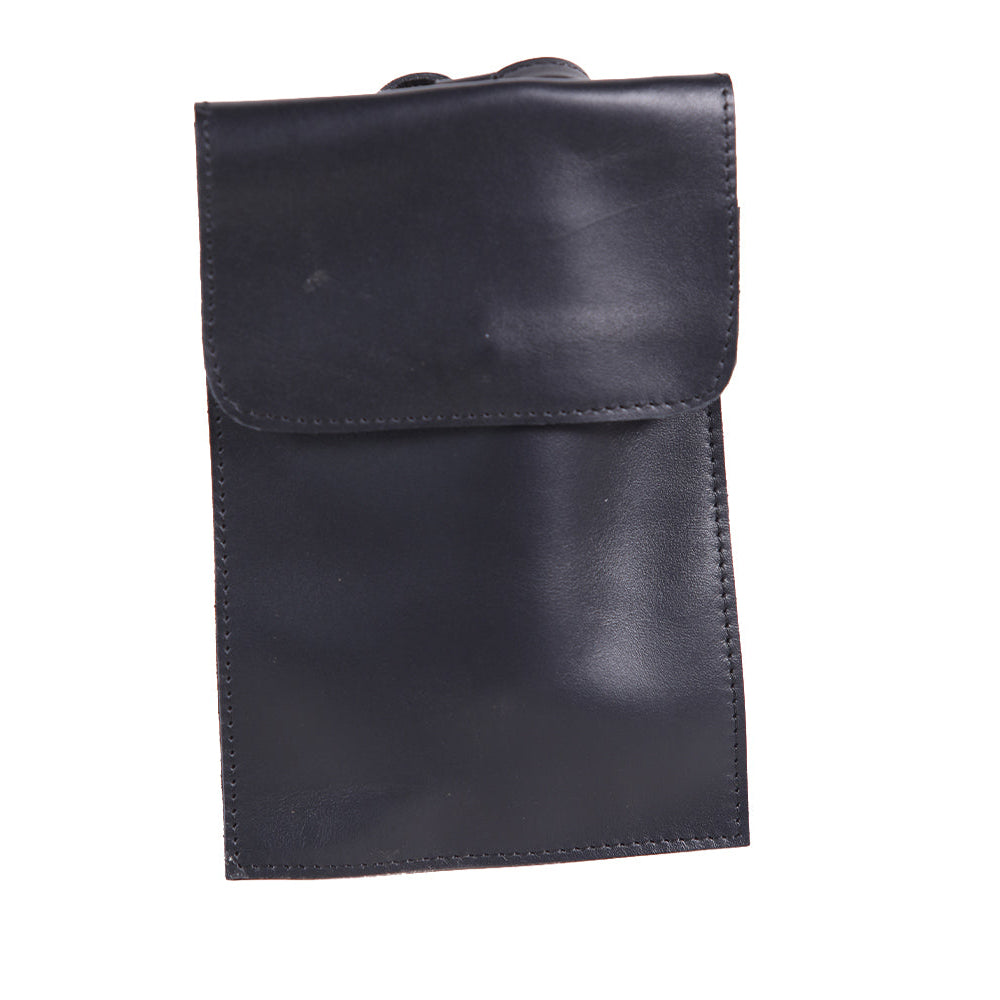 Black buffalo leather mobile bag with a compact cross-body design