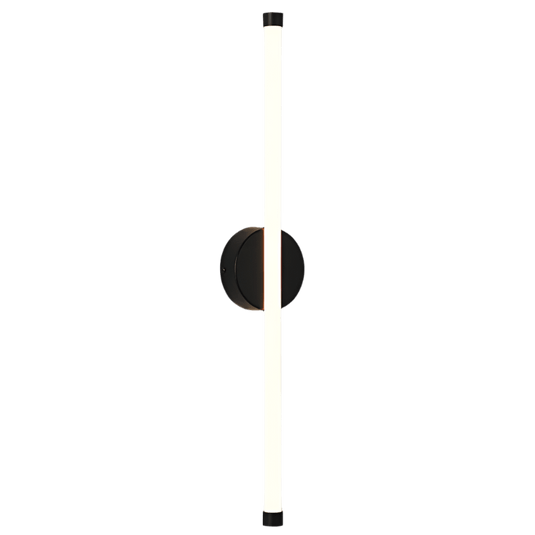 A sleek black LED mirror/picture light with a vertical, rectangular illumination area, mounted on a wall.