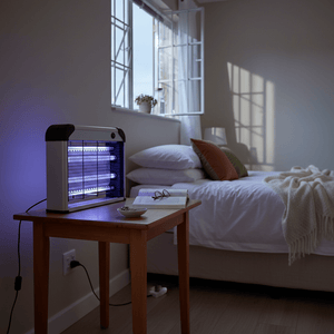 bedroom with a uv bug zapper