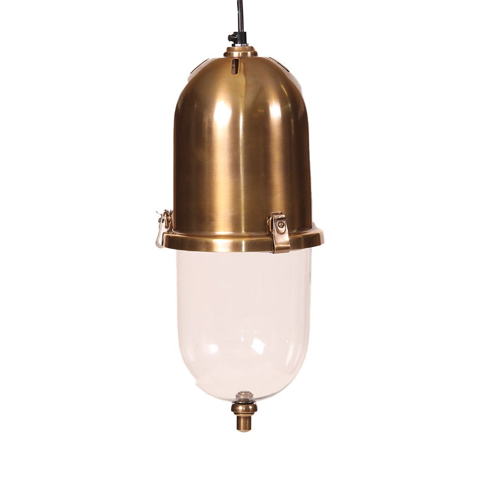 Skylar Hanging Lamp Antique Brass installed in a believable interior or exterior setting