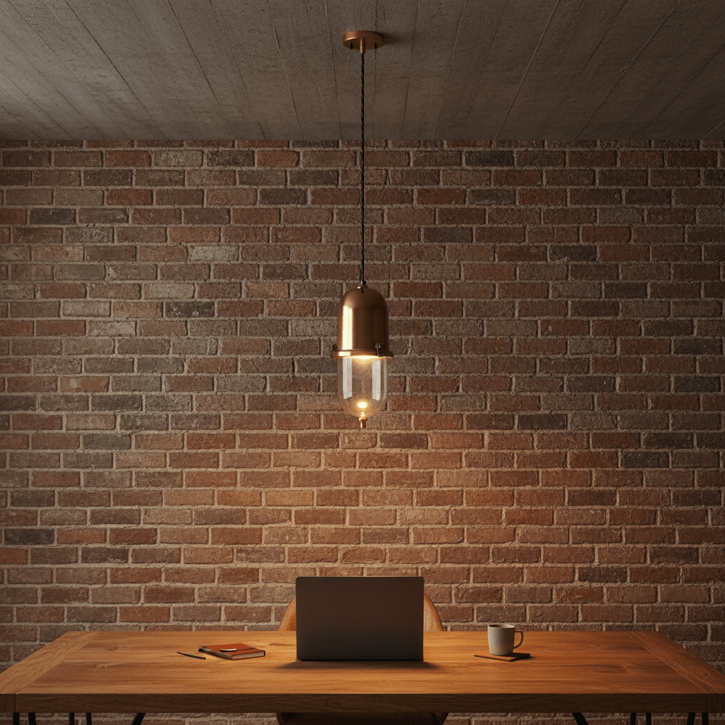Skylar Hanging Lamp in antique brass above a wooden table, featuring a clear glass enclosure and domed cap.