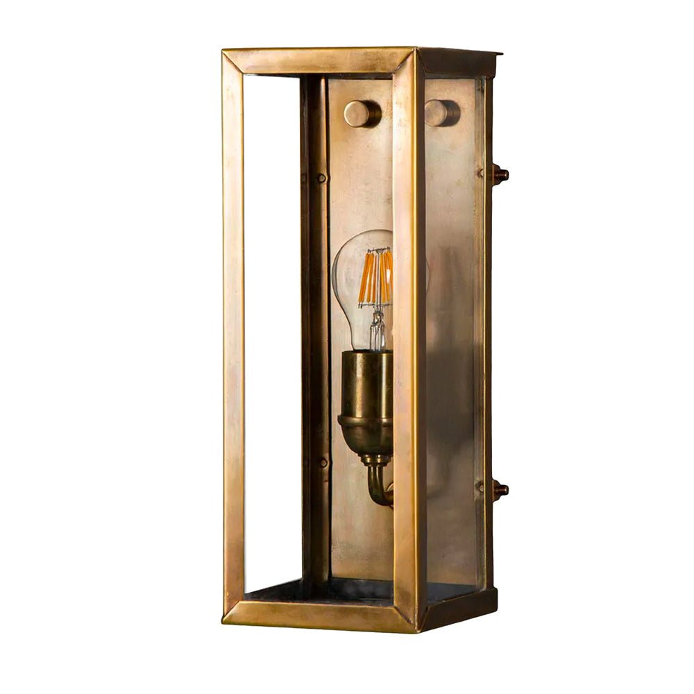 Belfort Lantern Box Antique Brass installed in a believable interior or exterior setting