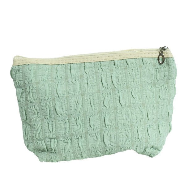 Green Textured Polyester Zip Pouch
