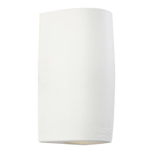 Fumagalli Marta 90 outdoor wall light with a compact rounded white resin body and frosted diffuser.