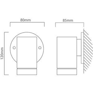 Line drawing of wall light front and side views with 120mm, 80mm, and 85mm dimensions