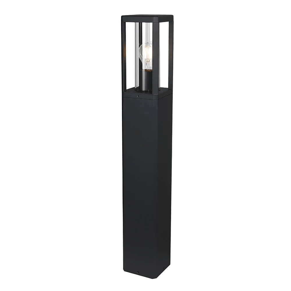 Bhok Ali Square Outdoor Bollard - Black - Clear Glass