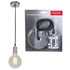 Chrome pendant light with bulb and Eurolux packaging on a white background