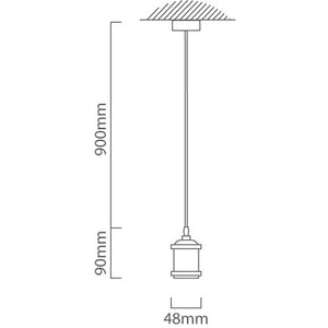 Technical diagram of pendant light with dimensions 900mm cable and 48mm width.