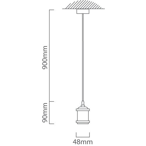 Technical diagram of pendant light with dimensions 900mm cable and 48mm width.