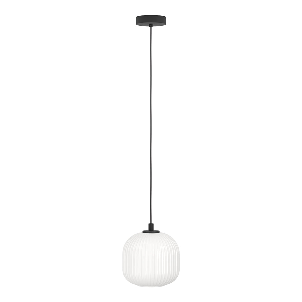 Black & White Steel Pendant Light with Glass Shade, E27