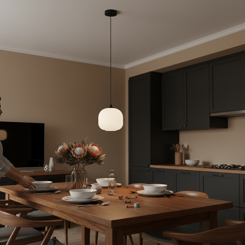 Black & White Steel Pendant Light with Glass Shade, E27 - additional product image
