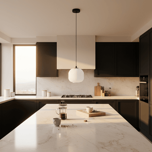 Black & White Steel Pendant Light with Glass Shade, E27 - additional product image