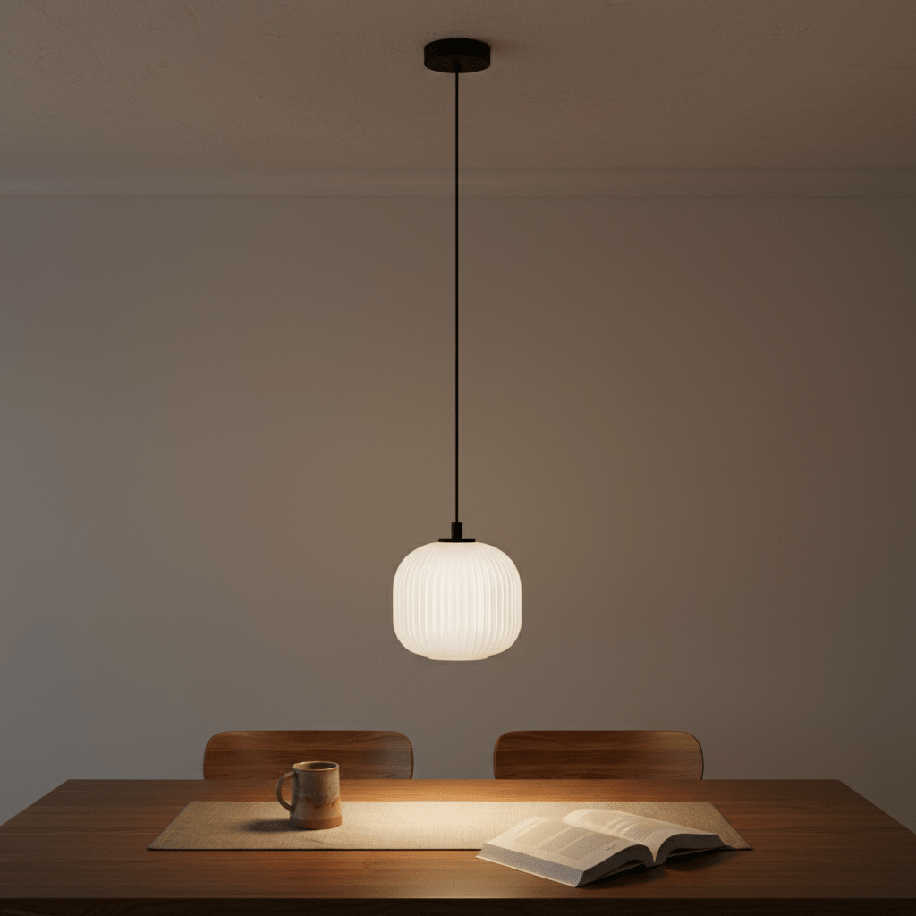 Black & White Steel Pendant Light with Glass Shade, E27 - additional product image