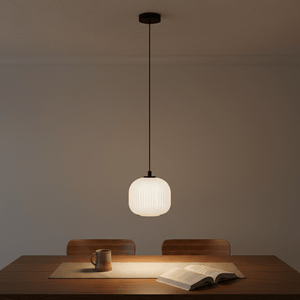 Black & White Steel Pendant Light with Glass Shade, E27 - additional product image