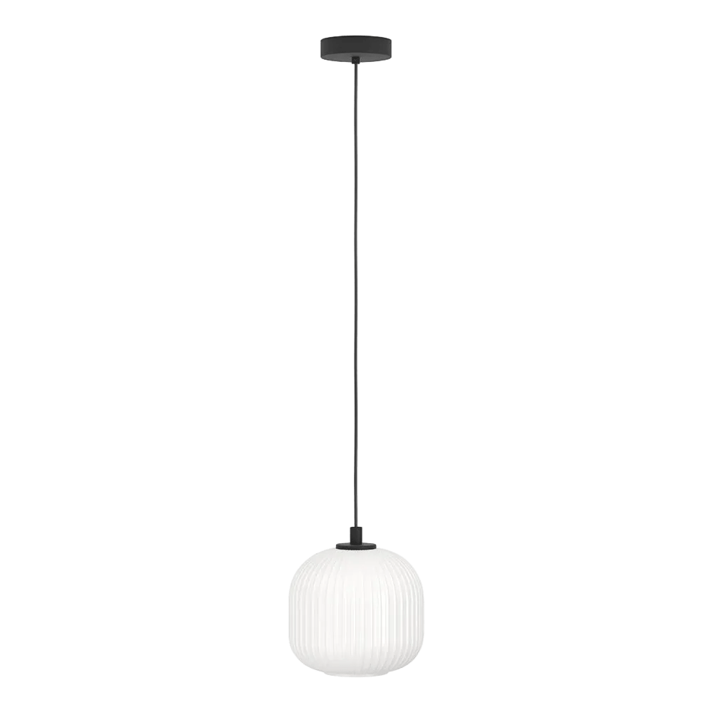 Black & White Steel Pendant Light with Glass Shade, E27