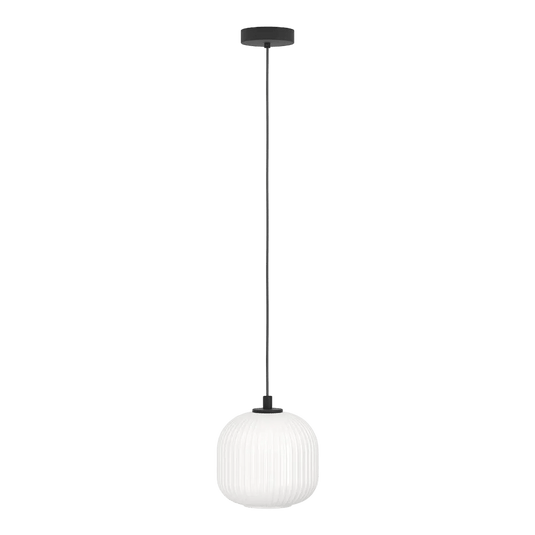 Black & White Steel Pendant Light with Glass Shade, E27