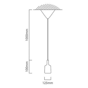 Line drawing of a white silicone pendant light with dimensions and installation details.