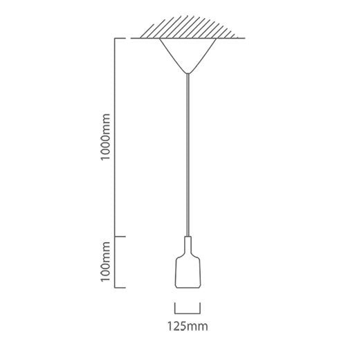 Line drawing of a white silicone pendant light with dimensions and installation details.