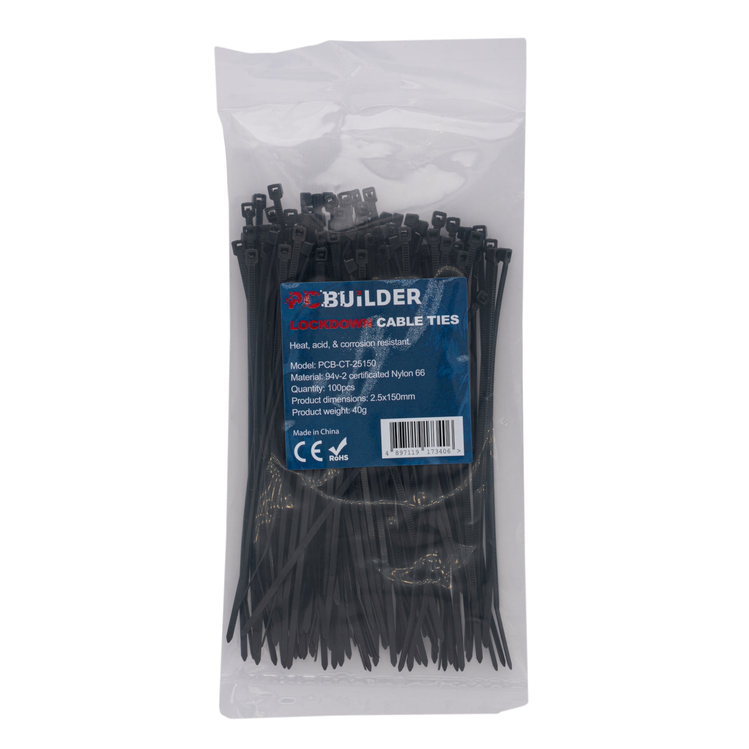 Black Nylon Cable Ties, 150mm, 100 Pack