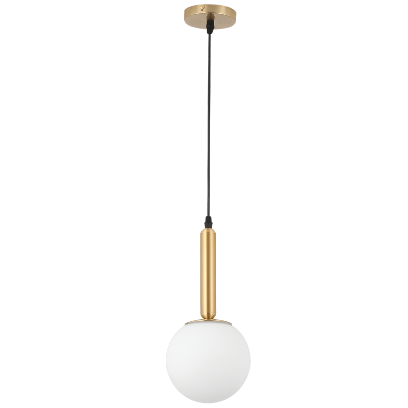 Modern kitchen with white cabinets, a pendant light, and small appliances.