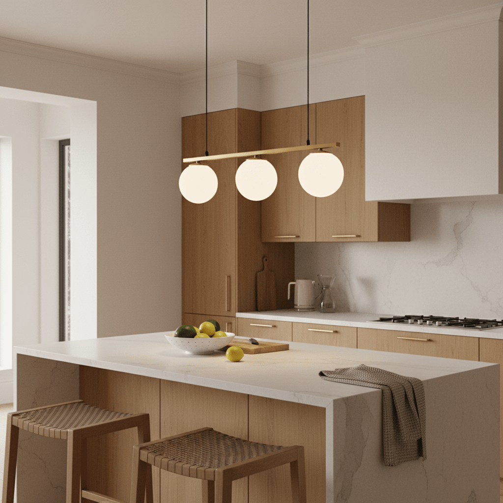 Orion Sphere 3 Light Brass & Opal Pendant Light