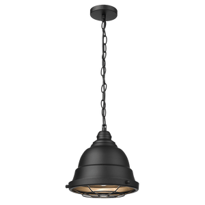 Black pendant light with chain on a white background