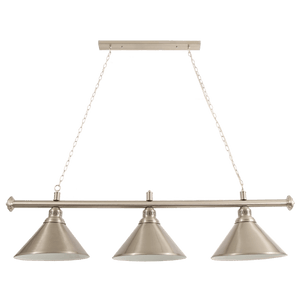 Hamilton Trio Kitchen Pendant Light with three cone-shaped shades in chrome finish, suspended from a sleek bar.