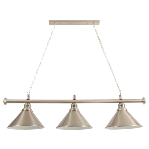 Hamilton Trio Kitchen Pendant Light with three cone-shaped shades in chrome finish, suspended from a sleek bar.