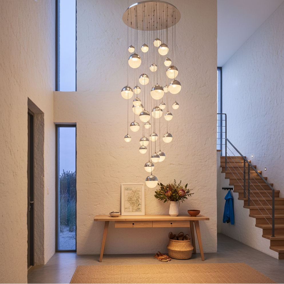 Stainless Steel and Acrylic Chandelier (CCT Adjustable)